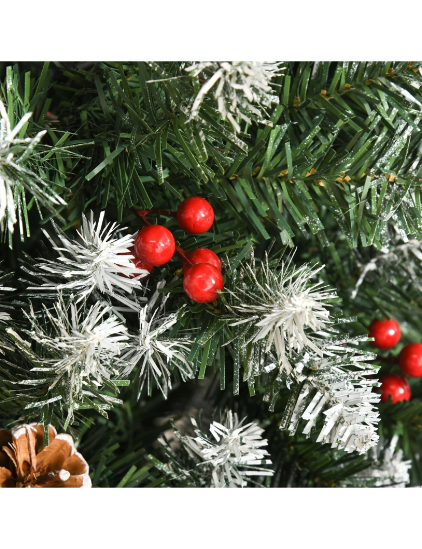 imagem de HOMCOM Árvore de Natal Artificial 180cm Ignífugo com 618 Ramos 34 Bagas 30 Pinhas Folhas de PVC e Suporte Metálico Decoração de Natal para Interiores Verde9