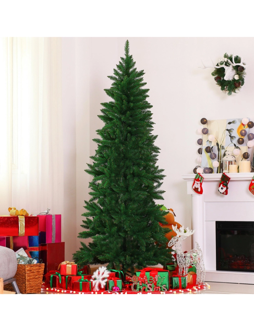 imagem de HOMCOM Árvore de Natal Artificial 210cm Ignífugo com 631 Ramos de PVC e Suporte de Metal Decoração de Natal para Interiores Fácil de Montar Verde2