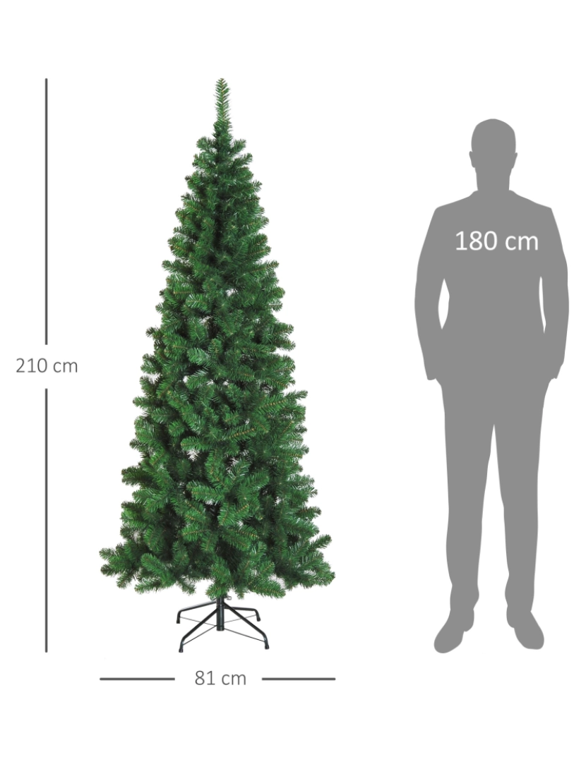 imagem de HOMCOM Árvore de Natal Artificial 210cm Ignífugo com 631 Ramos de PVC e Suporte de Metal Decoração de Natal para Interiores Fácil de Montar Verde3