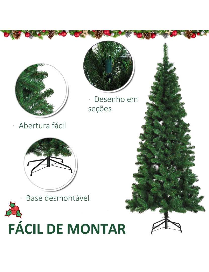 imagem de HOMCOM Árvore de Natal Artificial 210cm Ignífugo com 631 Ramos de PVC e Suporte de Metal Decoração de Natal para Interiores Fácil de Montar Verde5