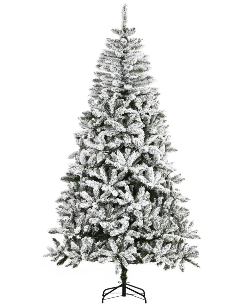 Homcom - HOMCOM Árvore de Natal Artificial 255cm com Neve Ignífugo com 1300 Ramos Folhas de PVC Base Dobrável e Suporte Metálico Decoração de Natal para Interiores Verde