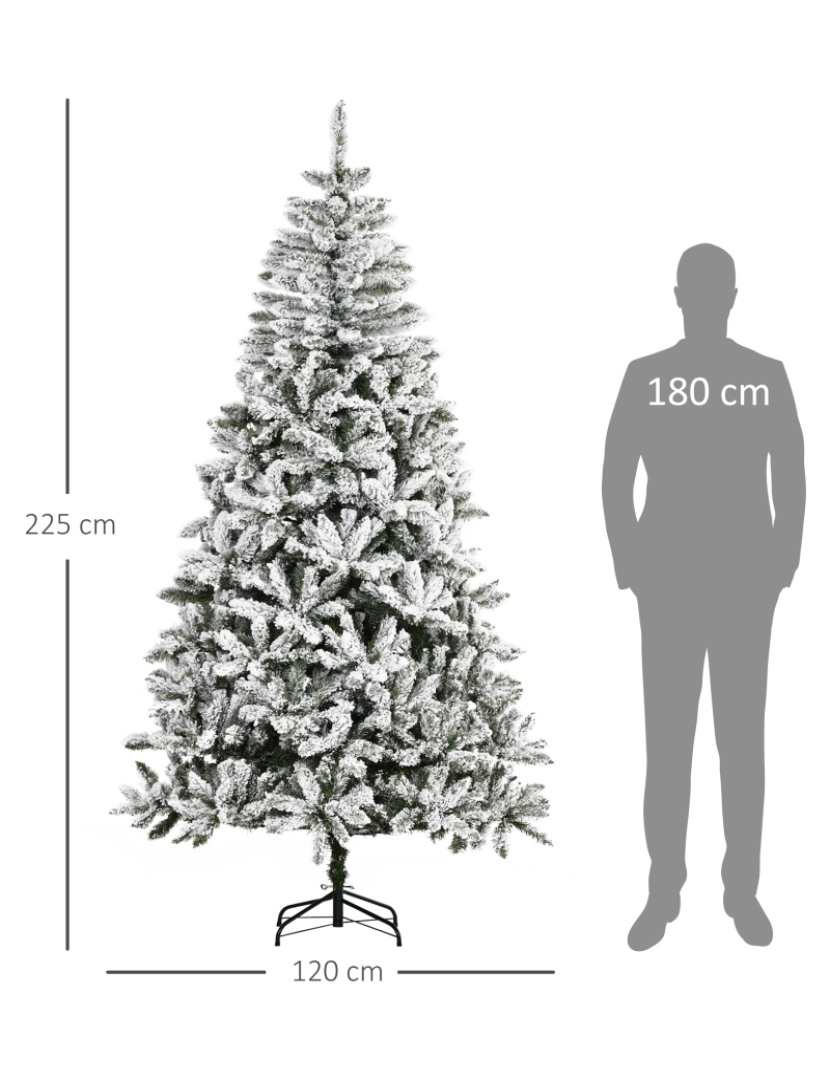 imagem de HOMCOM Árvore de Natal Artificial 255cm com Neve Ignífugo com 1300 Ramos Folhas de PVC Base Dobrável e Suporte Metálico Decoração de Natal para Interiores Verde3