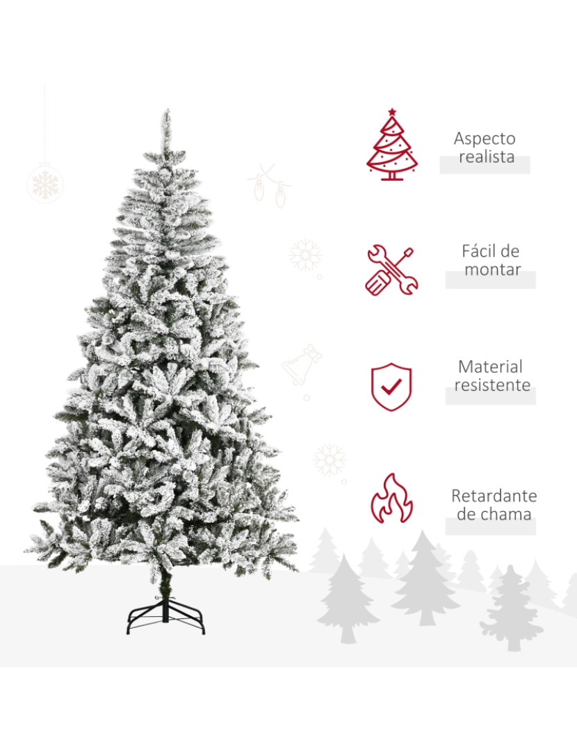 imagem de HOMCOM Árvore de Natal Artificial 255cm com Neve Ignífugo com 1300 Ramos Folhas de PVC Base Dobrável e Suporte Metálico Decoração de Natal para Interiores Verde4