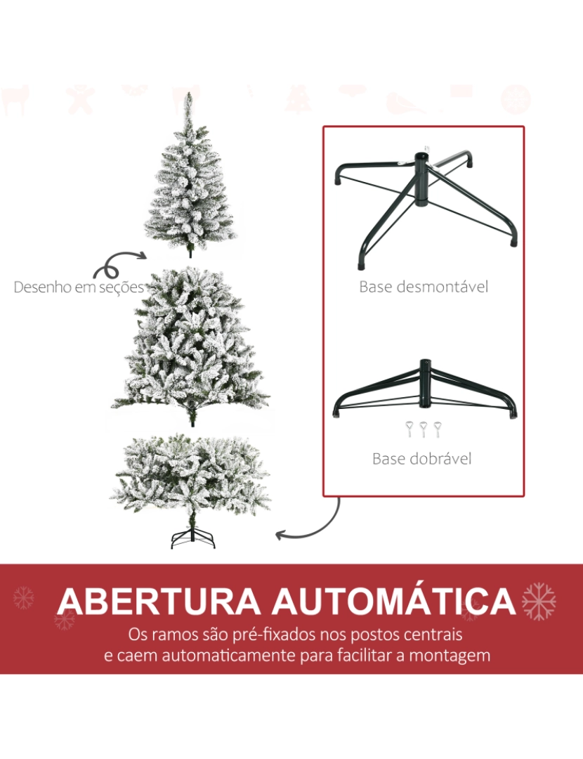 imagem de HOMCOM Árvore de Natal Artificial 255cm com Neve Ignífugo com 1300 Ramos Folhas de PVC Base Dobrável e Suporte Metálico Decoração de Natal para Interiores Verde6