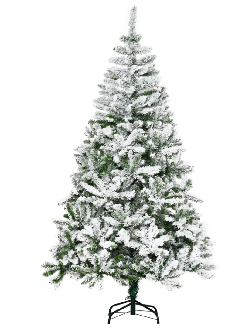Homcom - HOMCOM Árvore de Natal Artificial 180cm com Neve Ignífugo com 750 Ramos Folhas de PVC Base Dobrável e Suporte Metálico Decoração de Natal para Interiores Verde