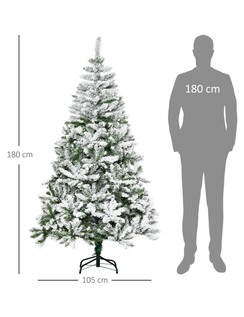 imagem de HOMCOM Árvore de Natal Artificial 180cm com Neve Ignífugo com 750 Ramos Folhas de PVC Base Dobrável e Suporte Metálico Decoração de Natal para Interiores Verde3