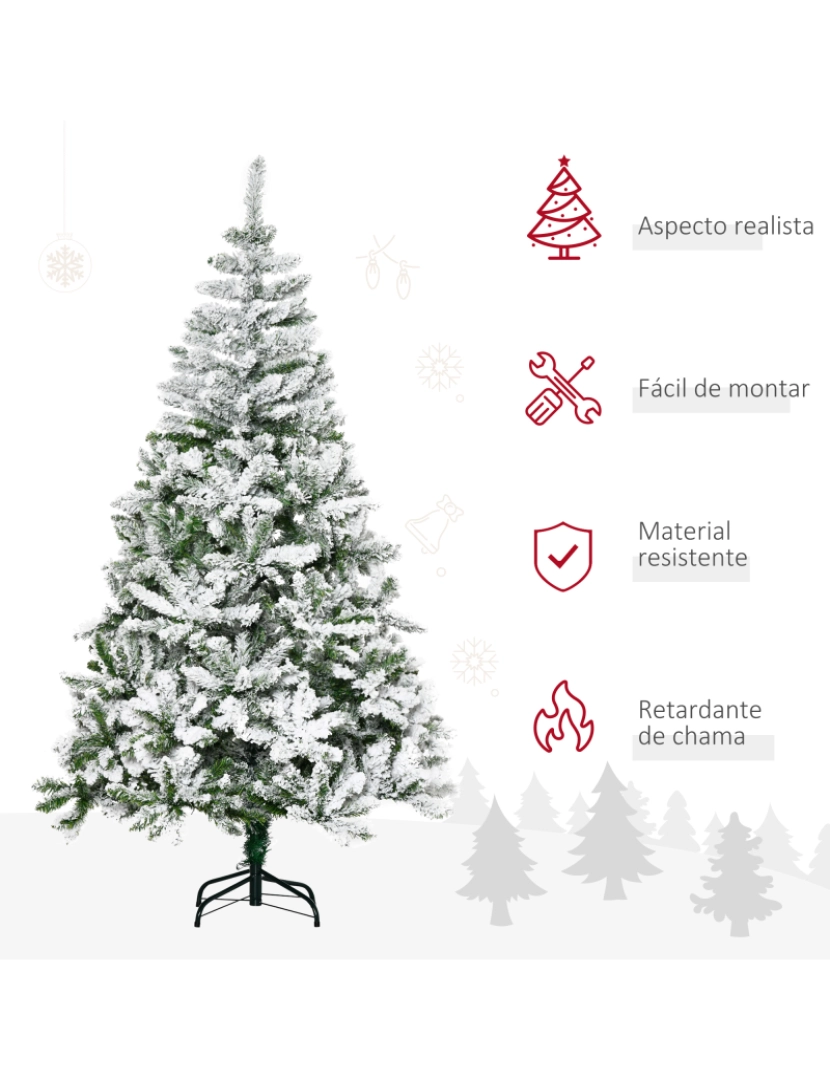 imagem grande de HOMCOM Árvore de Natal Artificial 180cm com Neve Ignífugo com 750 Ramos Folhas de PVC Base Dobrável e Suporte Metálico Decoração de Natal para Interiores Verde4