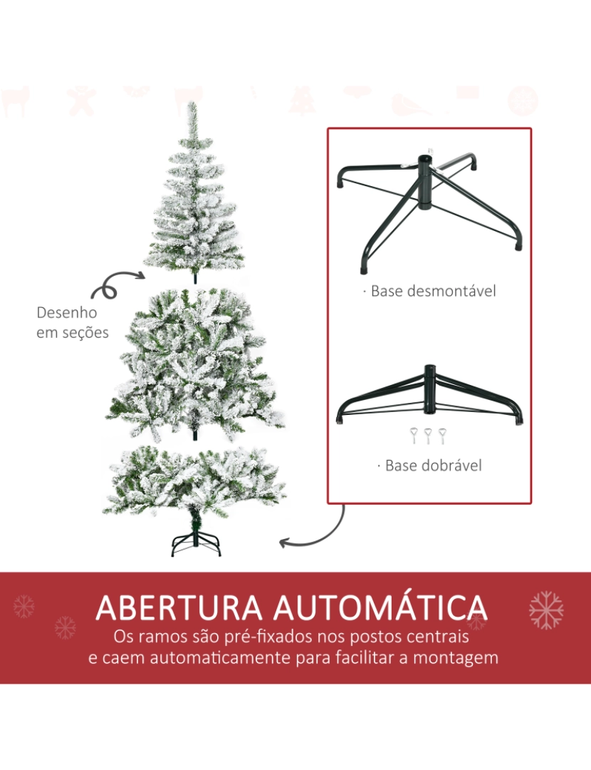 imagem de HOMCOM Árvore de Natal Artificial 180cm com Neve Ignífugo com 750 Ramos Folhas de PVC Base Dobrável e Suporte Metálico Decoração de Natal para Interiores Verde6