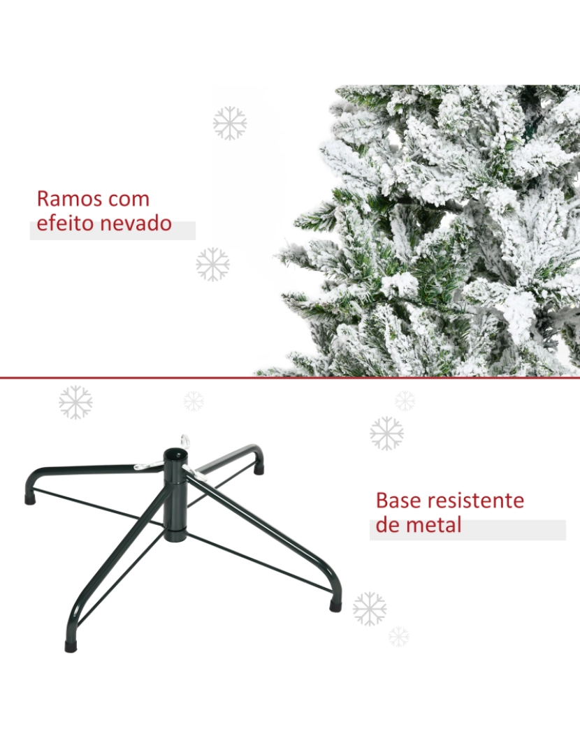 imagem de HOMCOM Árvore de Natal Artificial 180cm com Neve Ignífugo com 750 Ramos Folhas de PVC Base Dobrável e Suporte Metálico Decoração de Natal para Interiores Verde7