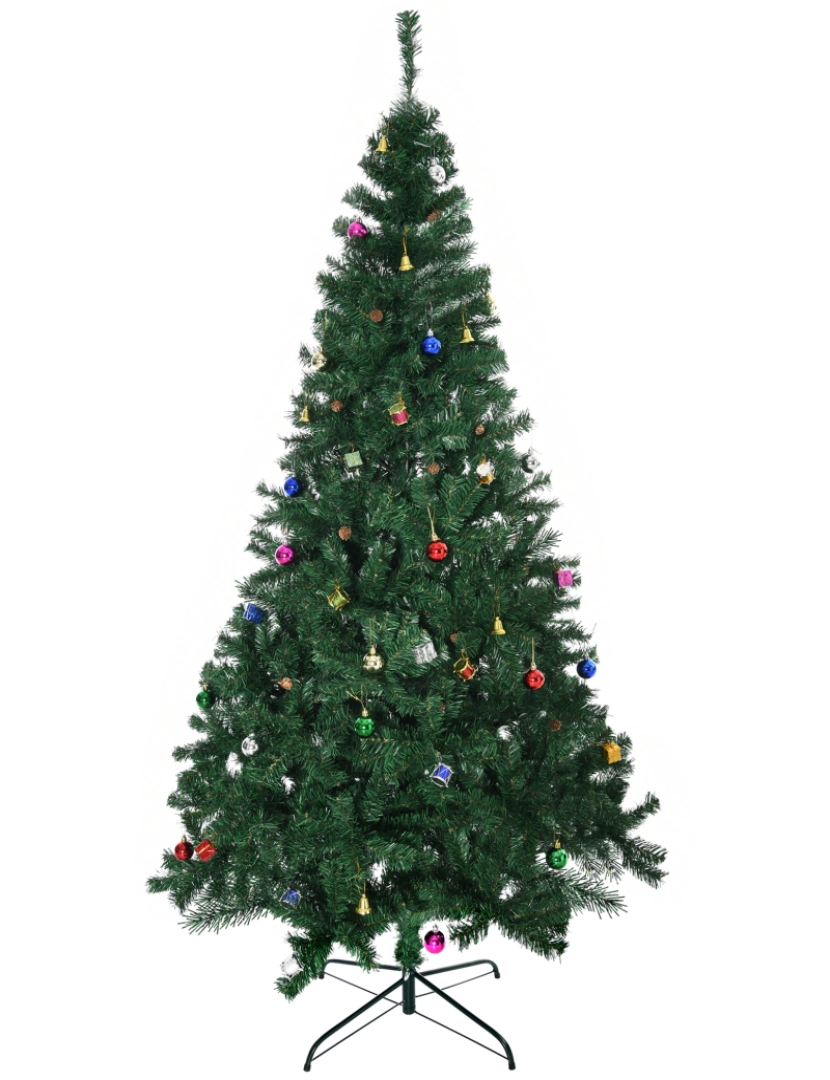 Homcom - HOMCOM Árvore de Natal Artificial 210cm Ignífugo com 1036 Ramos 53 Decorações Folhas de PVC e Suporte Metálico Decoração de Natal para Interior Verde