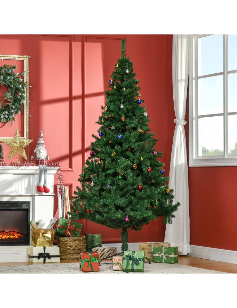 imagem de HOMCOM Árvore de Natal Artificial 210cm Ignífugo com 1036 Ramos 53 Decorações Folhas de PVC e Suporte Metálico Decoração de Natal para Interior Verde2