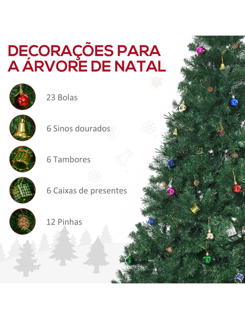 imagem de HOMCOM Árvore de Natal Artificial 210cm Ignífugo com 1036 Ramos 53 Decorações Folhas de PVC e Suporte Metálico Decoração de Natal para Interior Verde4