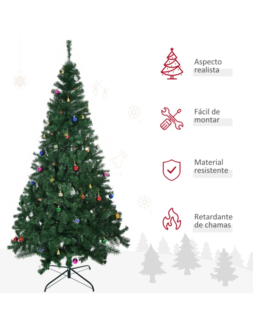 imagem de HOMCOM Árvore de Natal Artificial 210cm Ignífugo com 1036 Ramos 53 Decorações Folhas de PVC e Suporte Metálico Decoração de Natal para Interior Verde5