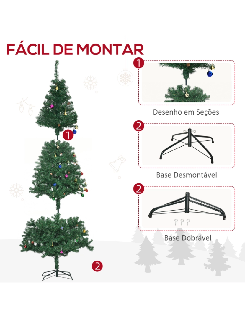 imagem de HOMCOM Árvore de Natal Artificial 210cm Ignífugo com 1036 Ramos 53 Decorações Folhas de PVC e Suporte Metálico Decoração de Natal para Interior Verde7