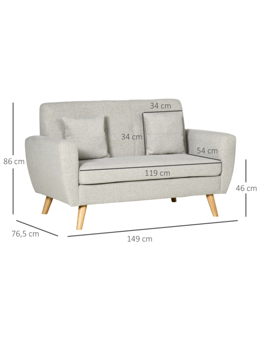 imagem de Sofá de 2 Lugares 149x76.5x86cm cor creme branco 839-445V01CW3