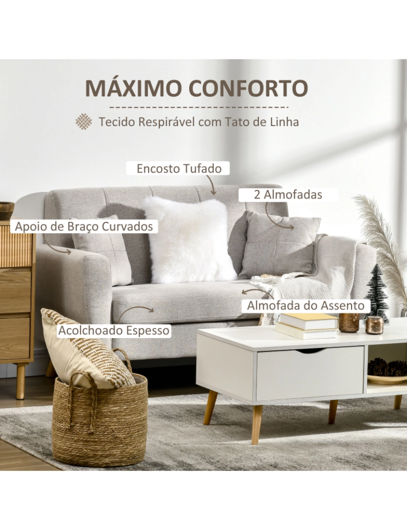 imagem de Sofá de 2 Lugares 149x76.5x86cm cor creme branco 839-445V01CW4