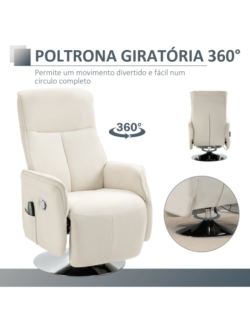 imagem de Poltrona de Massagem Reclinável 68.5x84x110cm cor creme branco 700-161V90CW4