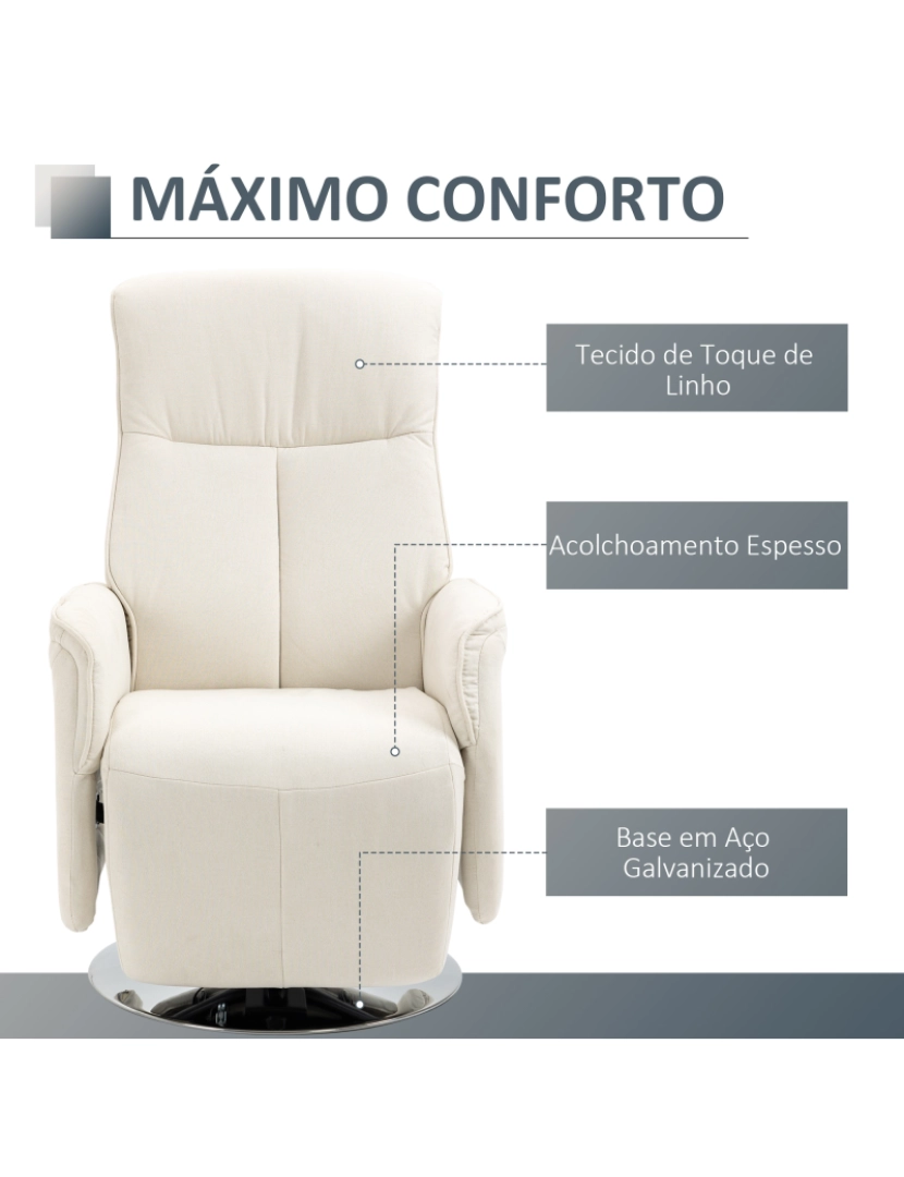 imagem de Poltrona de Massagem Reclinável 68.5x84x110cm cor creme branco 700-161V90CW5