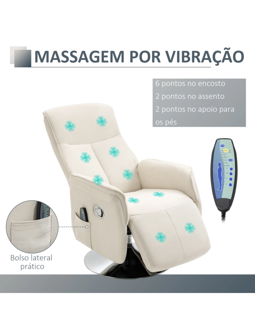 imagem de Poltrona de Massagem Reclinável 68.5x84x110cm cor creme branco 700-161V90CW7