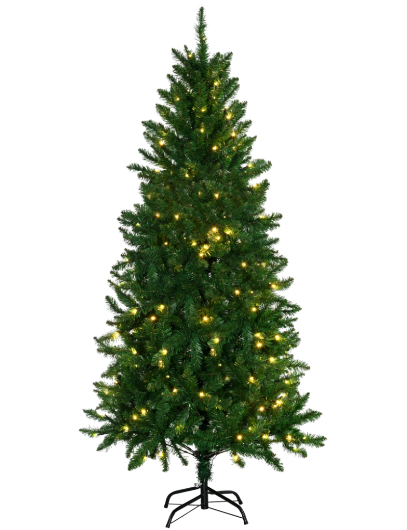 imagem grande de HOMCOM Árvore de Natal Artificial Altura 180cm Ignífugo com 714 Ramos 200 Luzes LED IPX2 8 Modos Folhas de PVC Base Dobrável e Suporte Metálico Decoração de Natal para Interiores Verde1