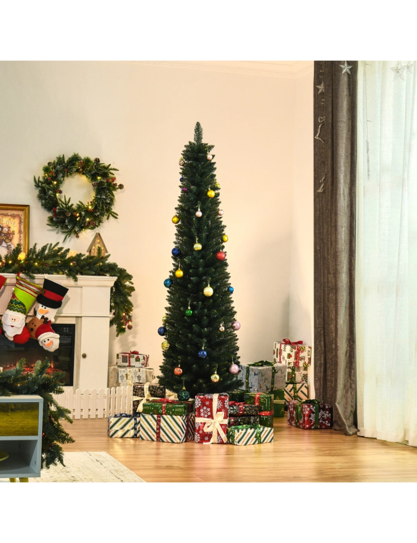 imagem de HOMCOM Árvore de Natal Artificial Altura 180cm com 380 Ramos de Folhas de PVC Ignífugos Base Dobrável e Suporte Metálico Decoração de Natal para Interiores Ø56x180cm Verde2