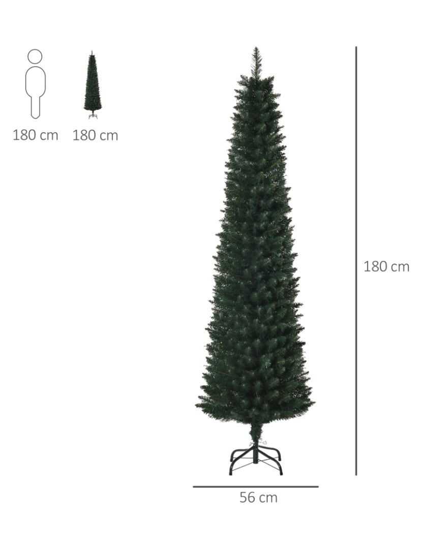 imagem grande de HOMCOM Árvore de Natal Artificial Altura 180cm com 380 Ramos de Folhas de PVC Ignífugos Base Dobrável e Suporte Metálico Decoração de Natal para Interiores Ø56x180cm Verde3