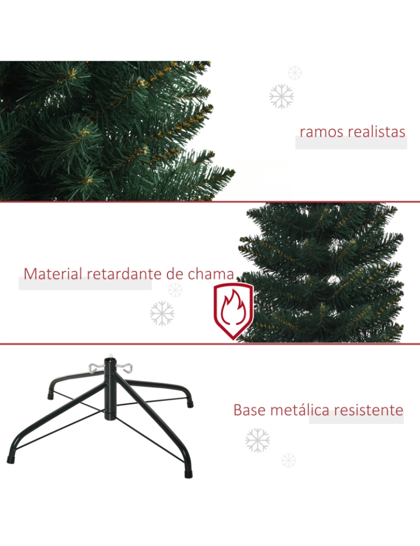 imagem de HOMCOM Árvore de Natal Artificial Altura 180cm com 380 Ramos de Folhas de PVC Ignífugos Base Dobrável e Suporte Metálico Decoração de Natal para Interiores Ø56x180cm Verde7