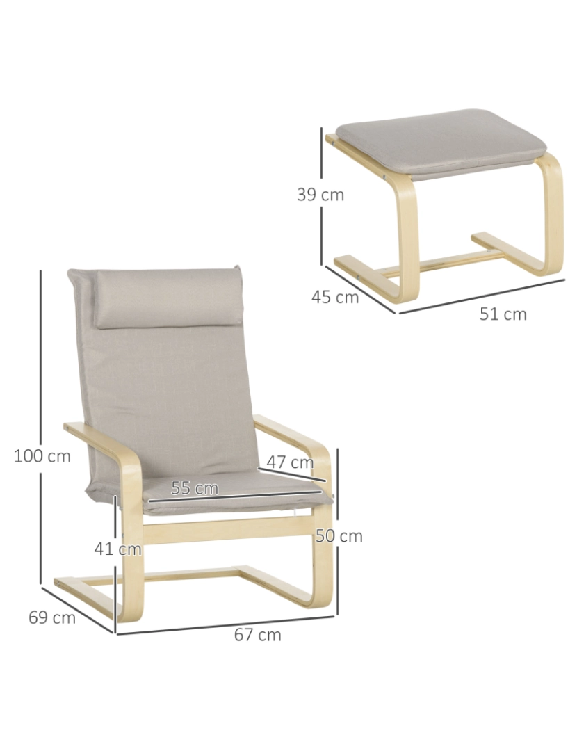 imagem de Poltrona Otomana 67x69x100cm cor madeira e cinza 839-3823