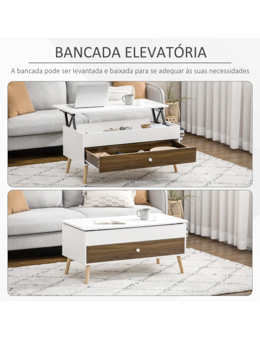 imagem de Mesa de Centro 100x50x49-62cm cor branco e carvalho 839-328WT4