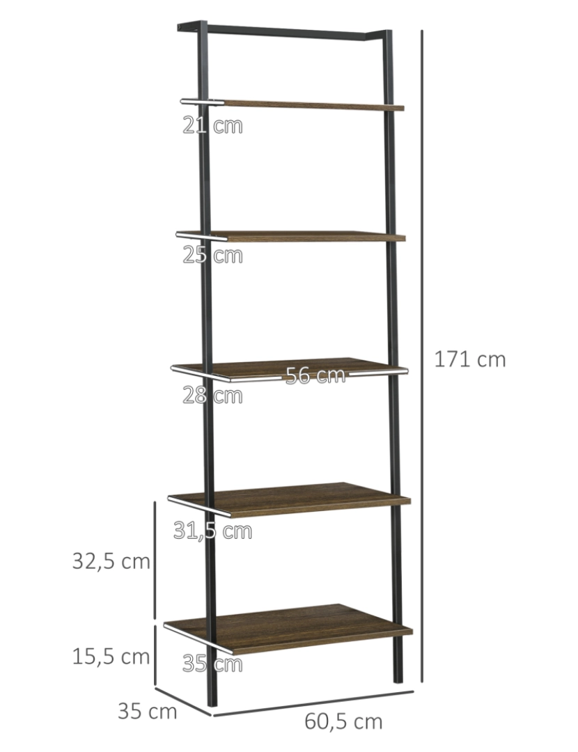 imagem de Estante em Forma de Escada 60,5x35x171cm cor nogueira e preto 838-275V00DW3