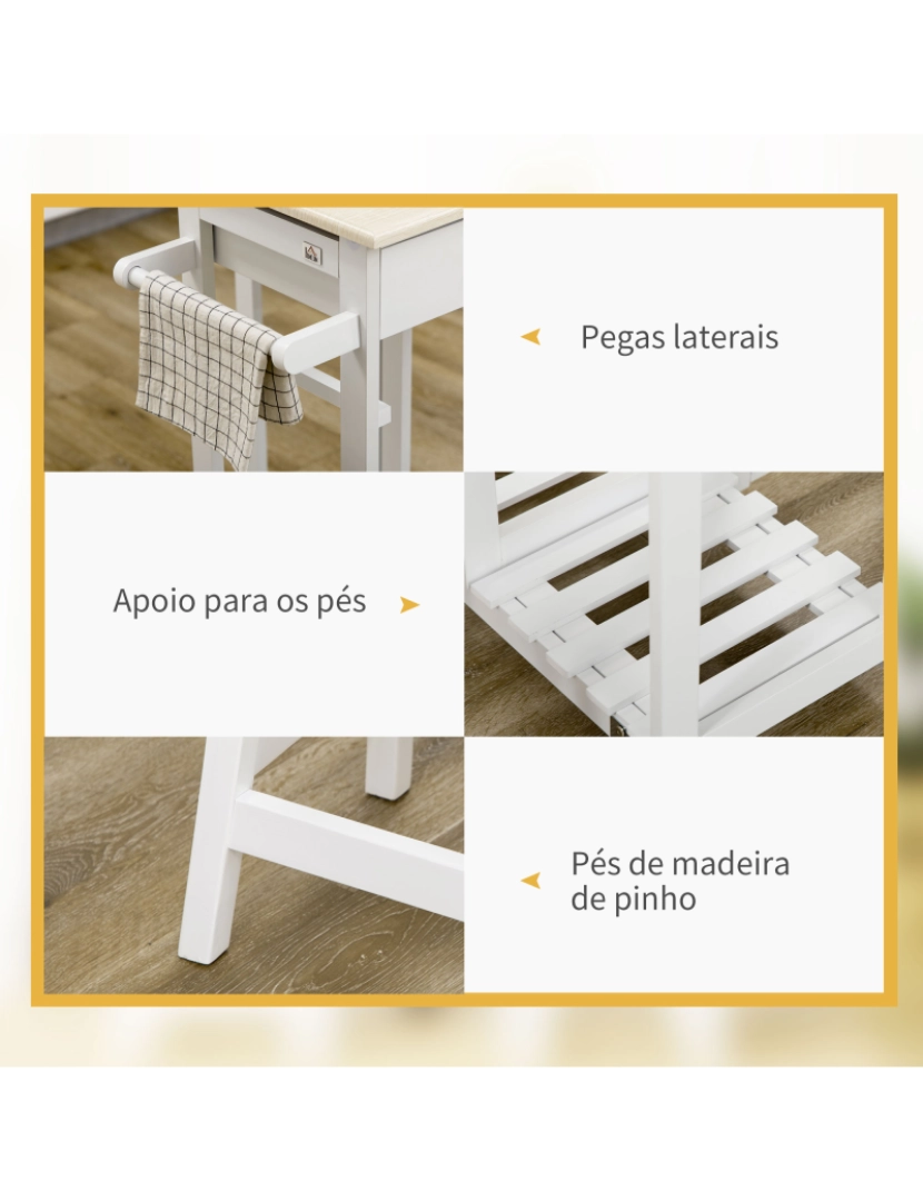 imagem de Mesa e 2 Bancos para Cozinha 87x74x86cm cor carvalho e branco 835-816V00WT8