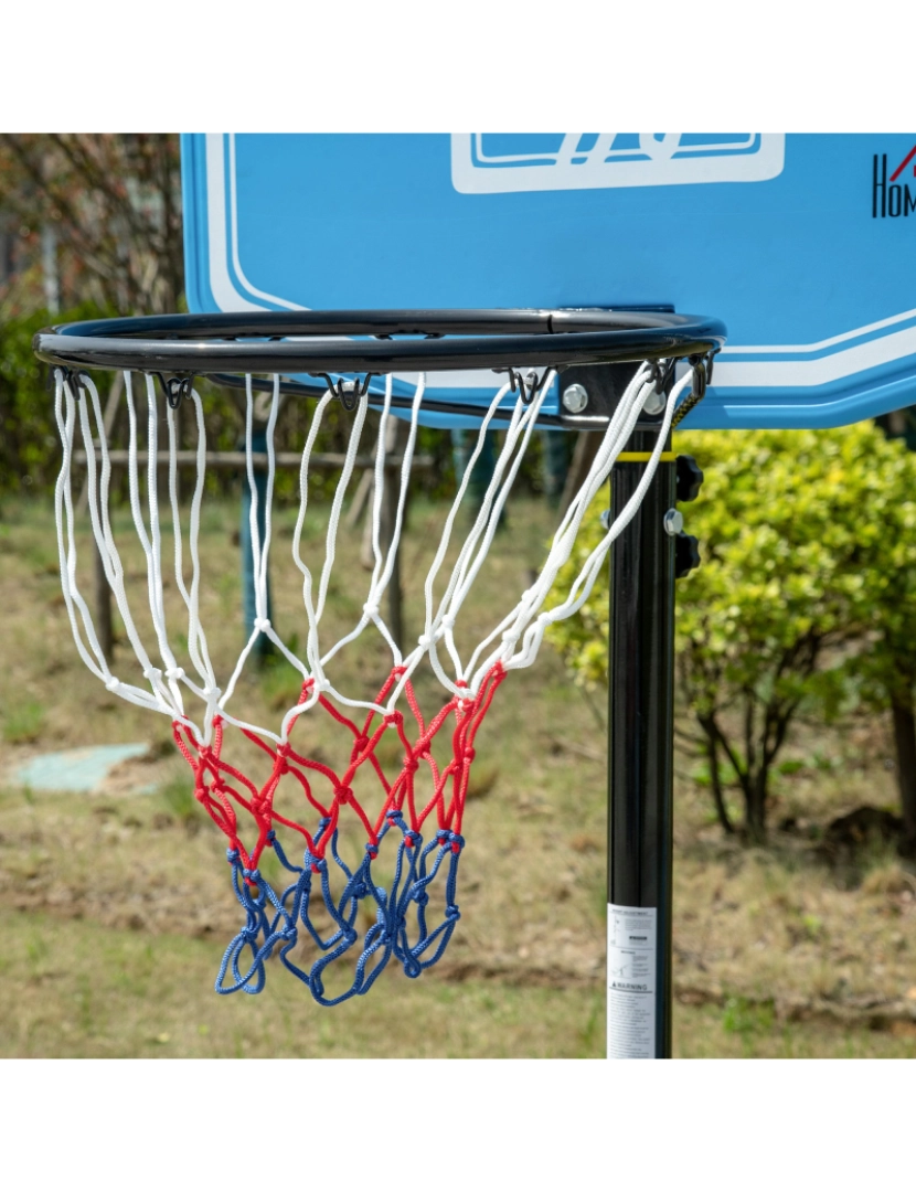 imagem de HOMCOM Cesta de Basquetebol para Exterior com Altura Ajustável 160-210cm Cesta de Basquetebol com Rodas Tabela de PE e Base Recarregável 76x70x197,5-254cm Preto e Azul9