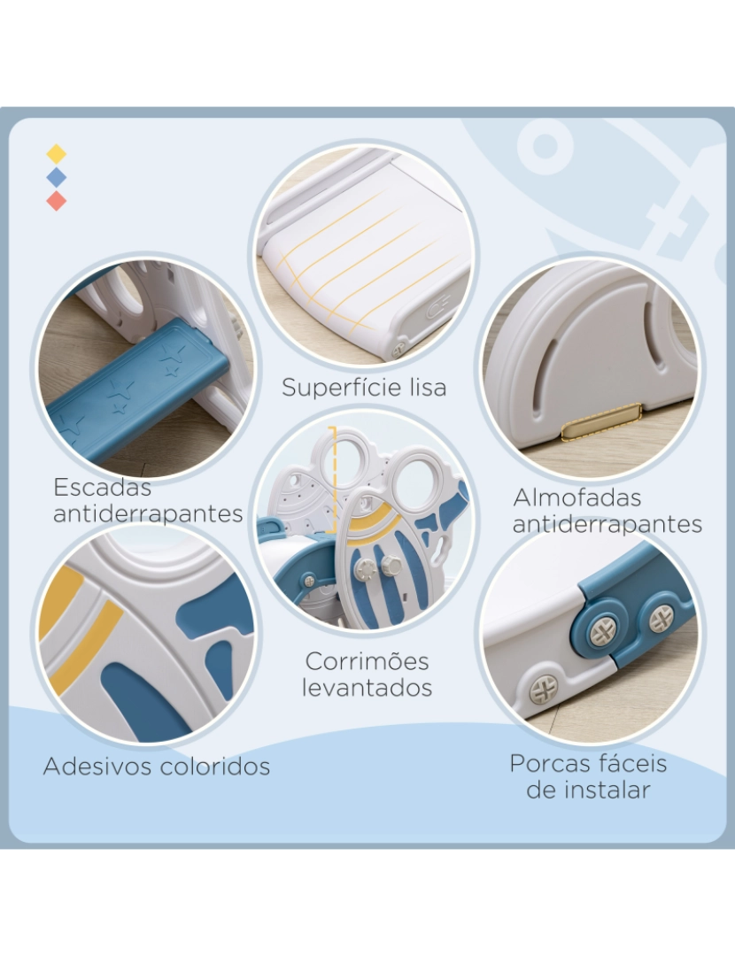 imagem de Escorregador para Crianças 157x46,5x80cm cor azul, cinza e branco 331-035V00BU5