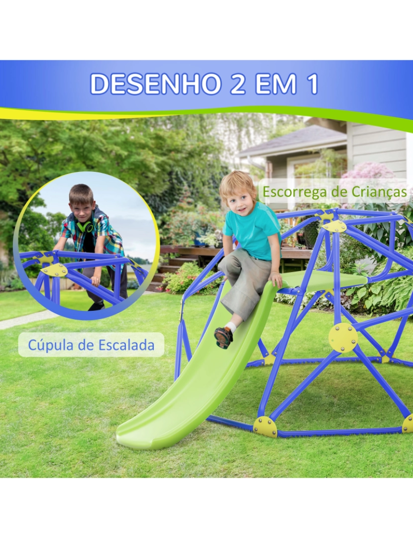imagem de Escalada e Escorregador para Crianças 243x177x90cm cor azul e verde 331-030V00DB4