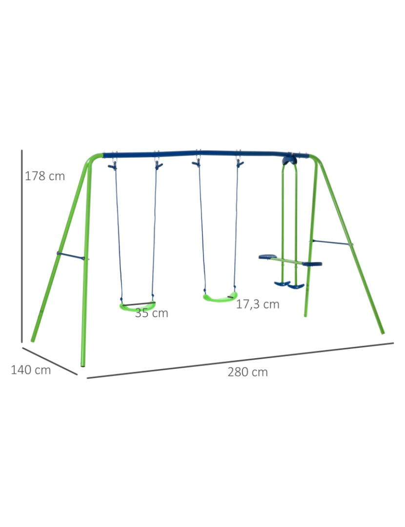 imagem de Conjunto de Baloiço para Crianças 280x140x178cm cor verde 344-0353