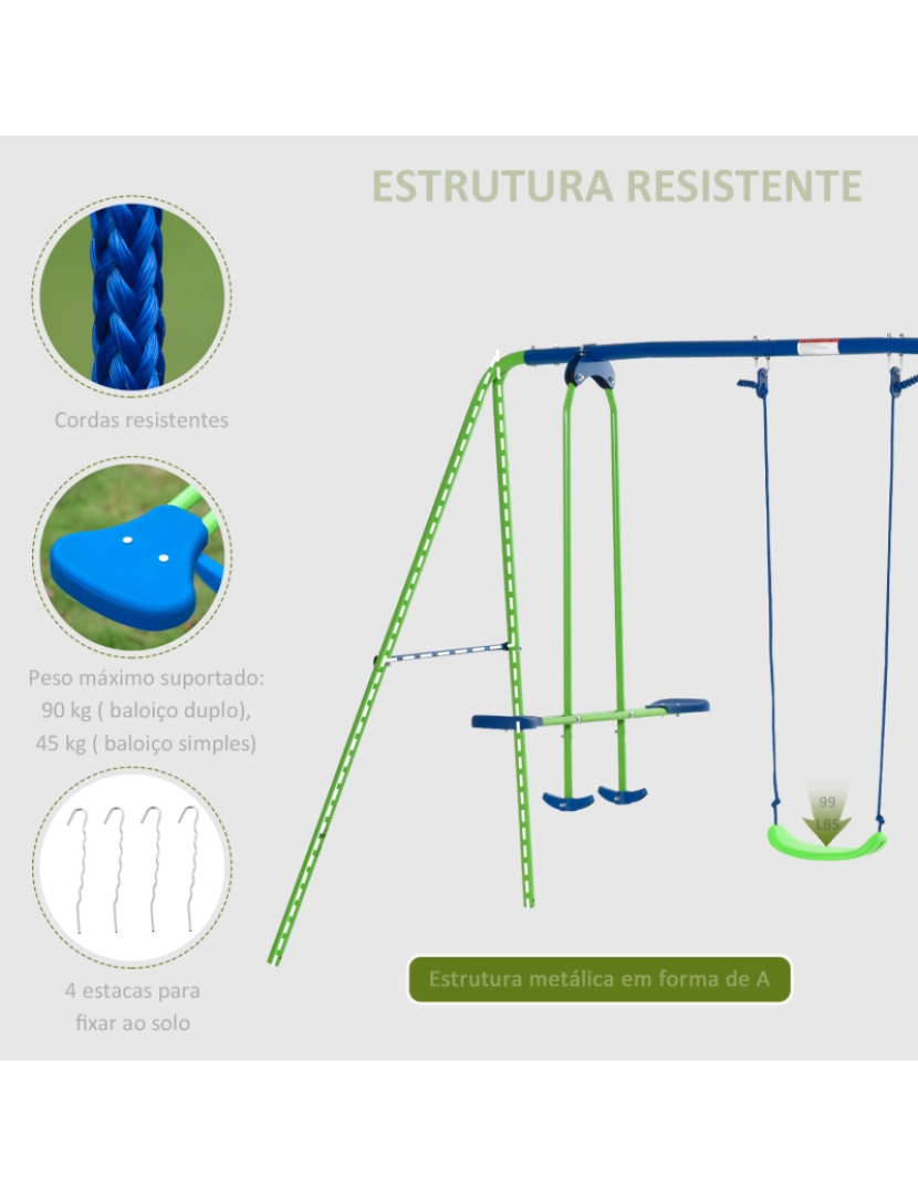 imagem de Conjunto de Baloiço para Crianças 280x140x178cm cor verde 344-0356