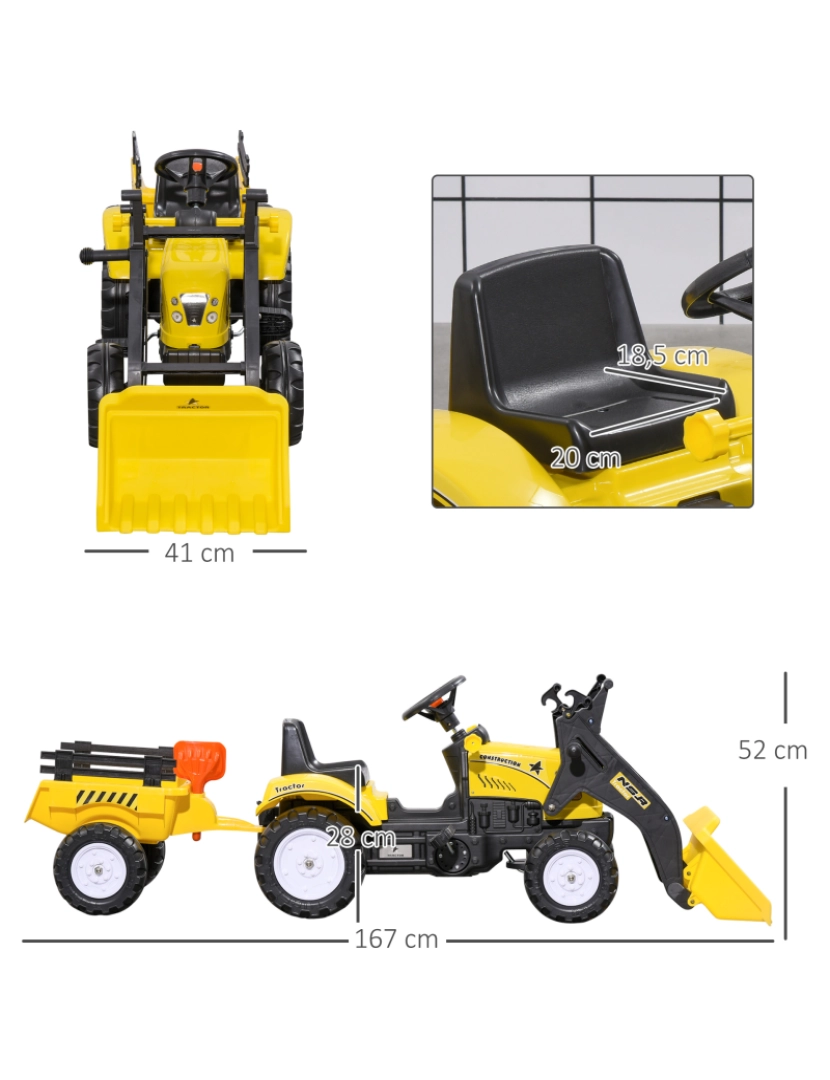 imagem de Trator a Pedais para Crianças 167x41x52cm cor amarelo e preto 341-019V00YL3