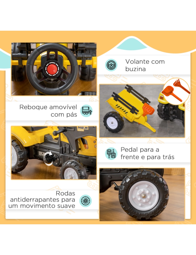 imagem de Trator a Pedais para Crianças 167x41x52cm cor amarelo e preto 341-019V00YL5