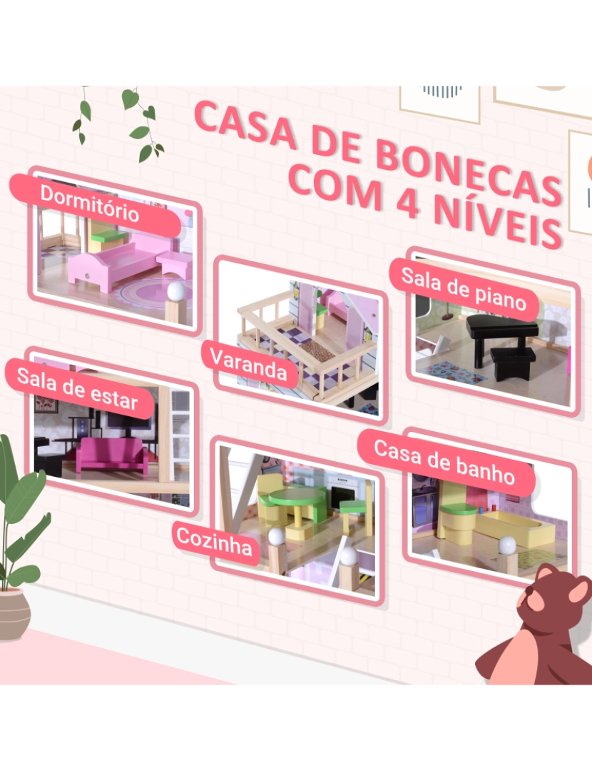 imagem de Casa de Bonecas Infantil 60,5x30x80,5cm cor rosa 350-0114