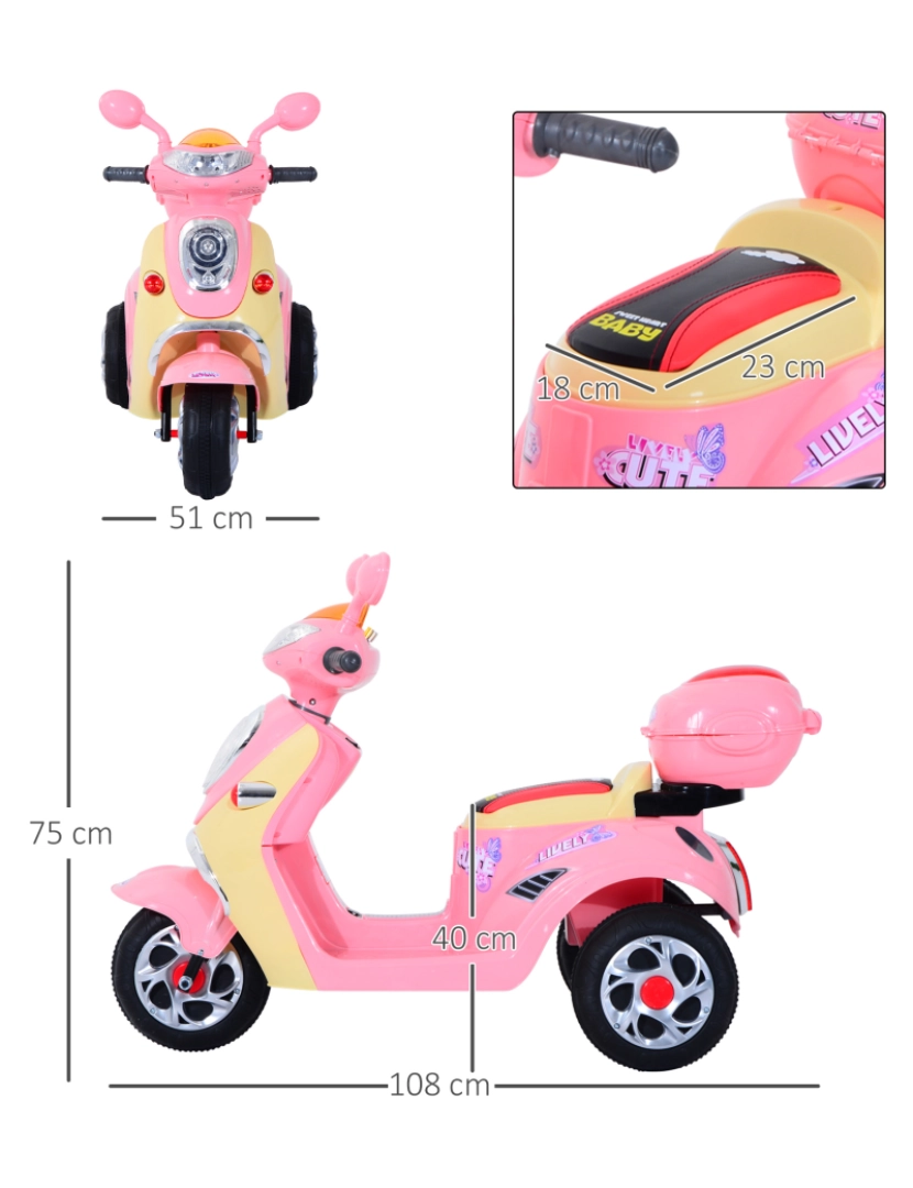imagem de Moto elétrica 108x51x75cm cor rosa 370-0133
