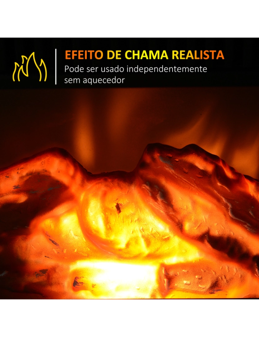 imagem de HOMCOM Lareira Elétrica Portátil Lareira Elétrica Compacta com Termostato Ajustável 600W/1200W e Efeito de Chama Realista 34x17x25cm Branco4