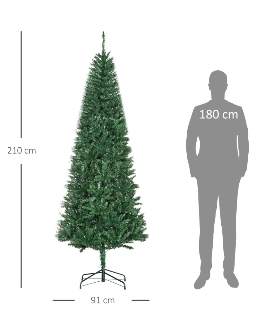 imagem de HOMCOM Árvore de Natal Artificial 210cm com 865 Ramos Ecológicos Decoração de Natal para Interiores Φ91x210cm Verde3