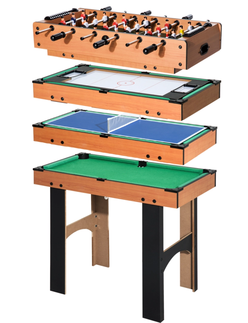 imagem de HomCom Mesa Multijogo 4 em 1 Inclui futebol mesa Air Hocker Ping-Pong e Bilhar – Jogo de Madeira – 87x43x73cm1