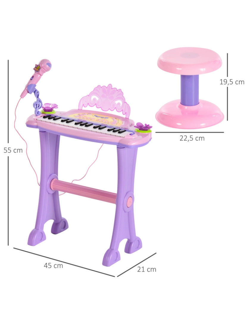 imagem de Piano Infantil 45x21x55cm cor rosa 390-005PK3
