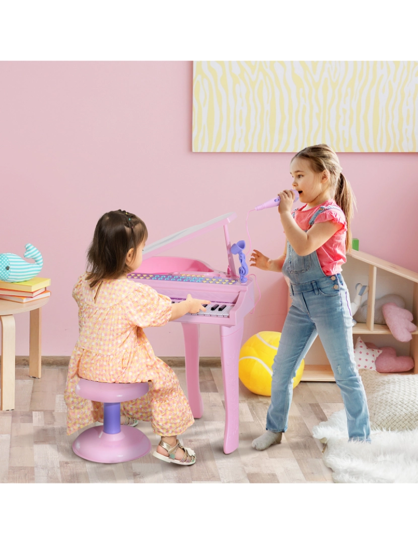 Teclado infantil com microfone rosa HomCom