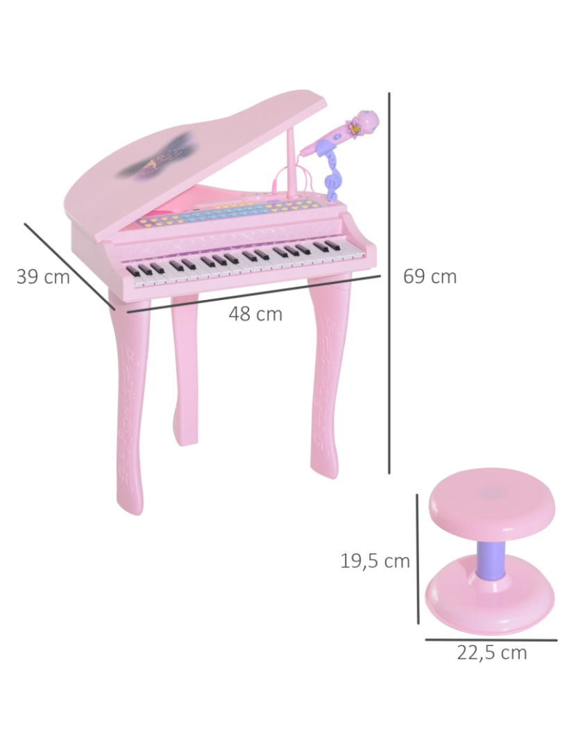 Homcom - Piano Infantil 37 Teclas Rosa HomCom