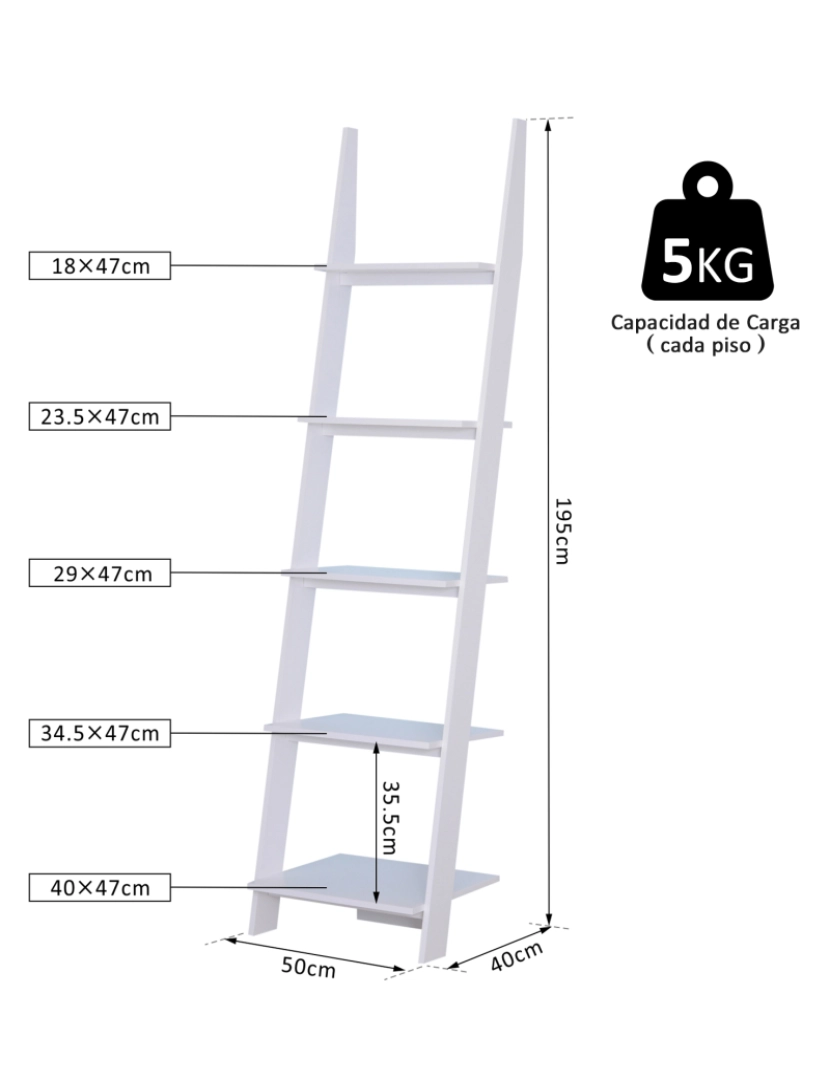 imagem de Estante em forma de Escada 50x40x195cm cor branco 833-513WT3