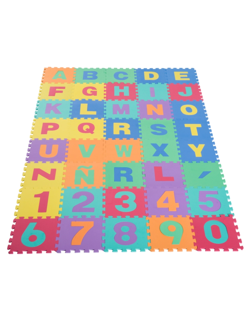 HOMCOM Tapete puzzle para Crianças 3,6 m2 Letras do Alfabeto e Números 0-9  Borracha Espuma EVA Lavável, Resistente à humidade - Homcom