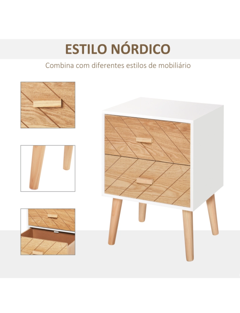 imagem de Mesa de Cabeceira 40x30x55,5cm cor branco e madeira 831-216V014