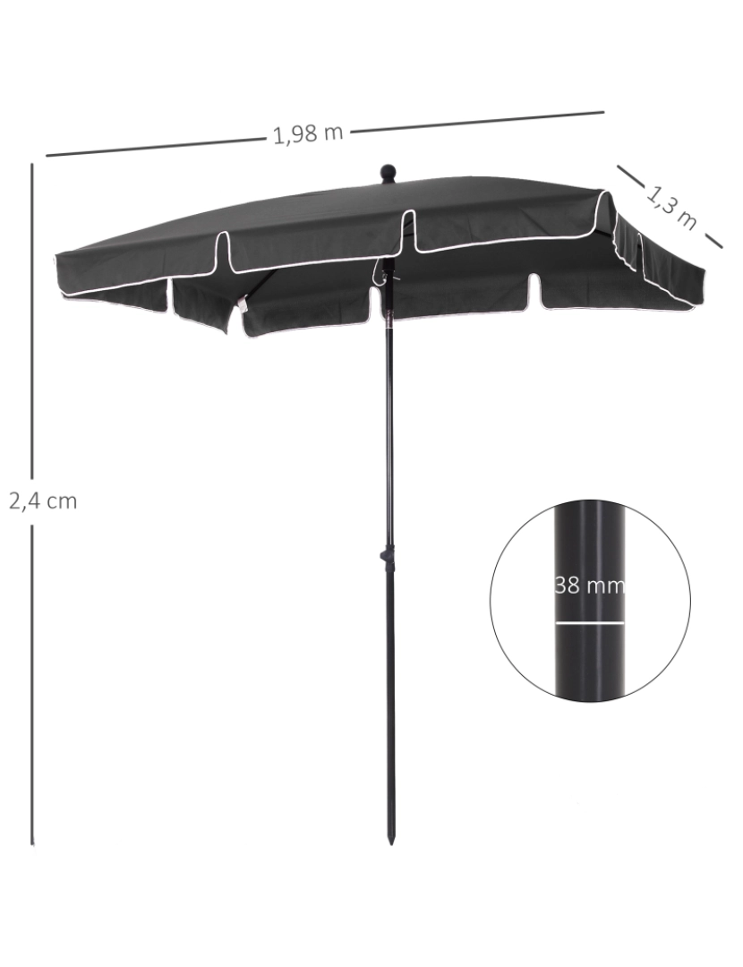 imagem de Chapéu de Sol de Jardim 198x130x240cm cor cinzento 84D-016GY3